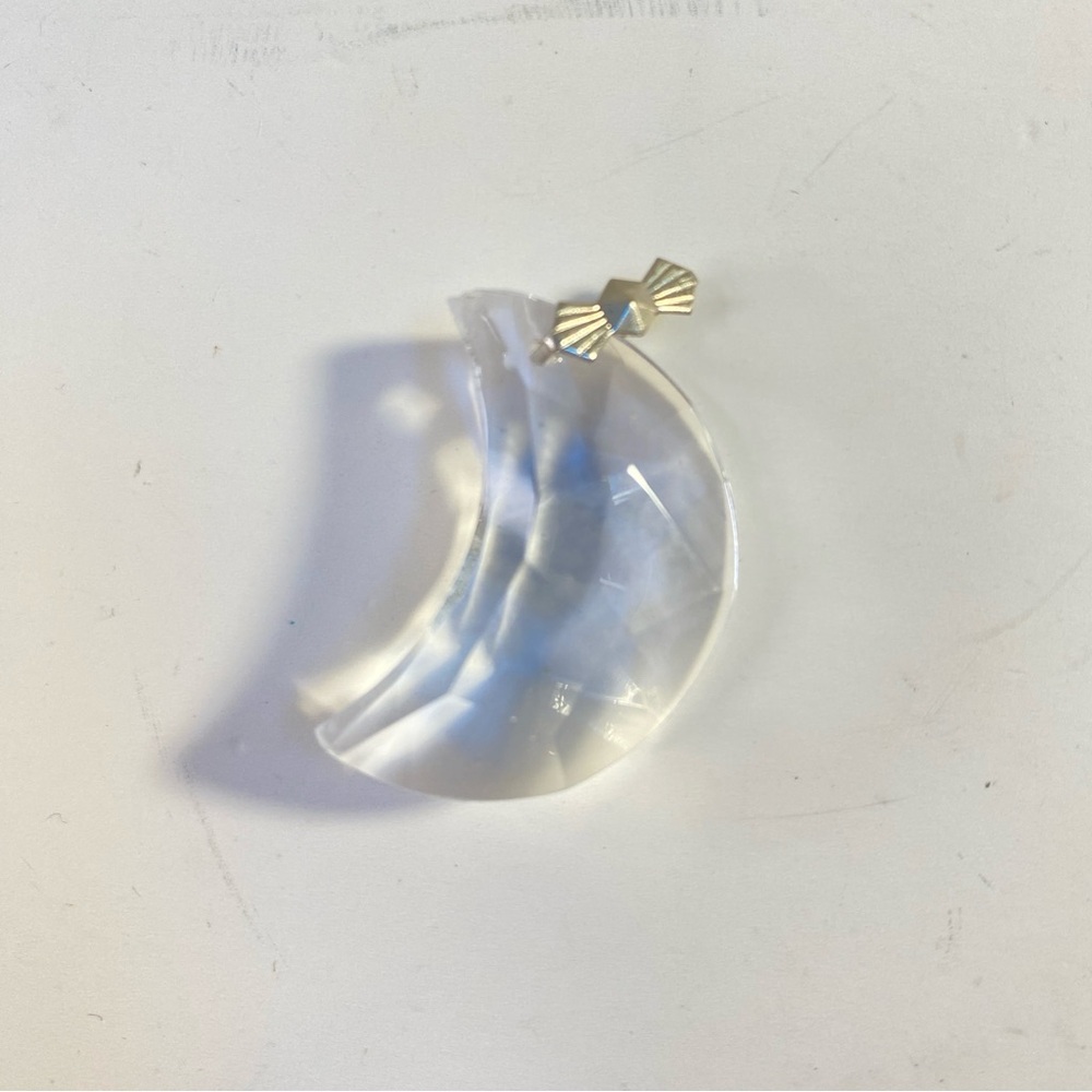 Vintage Glass Crystal Half-Moon Suncatcher With Silver-Tone Cap - Picture 2 of 7